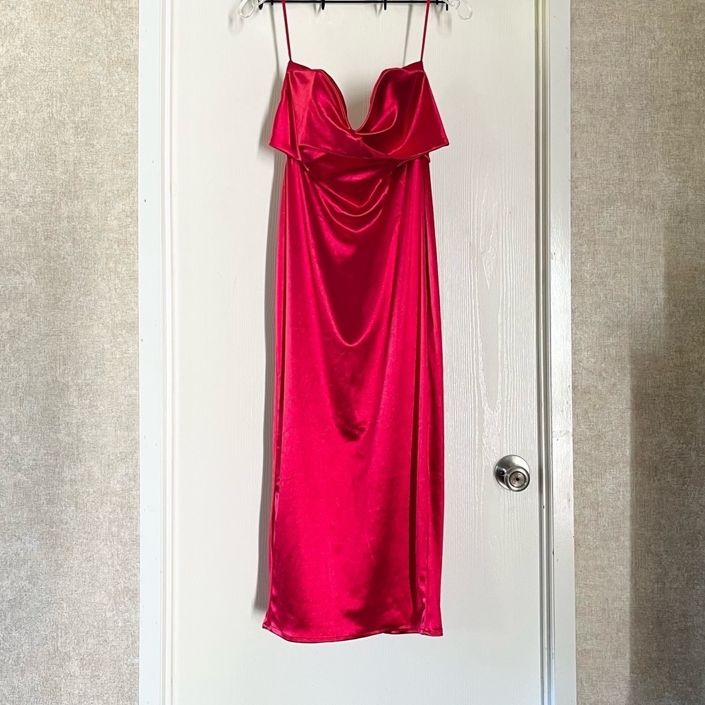Red Satin Strapless Dress